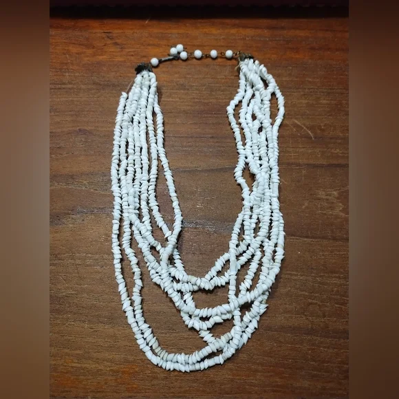 Vintage Multi-Strand Shell Necklace, White, 15 Inches, 2.5 Inch Extension - Picture 8 of 8